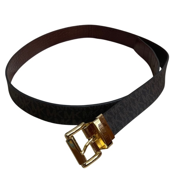 Michael Kors Accessories - Michael Kors Womens Monogram Logo Belt Brown Gold Tone Buckle meds/Lg 43/44 in"
